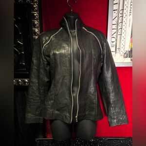 Black Leather Jacket with cool zippers
